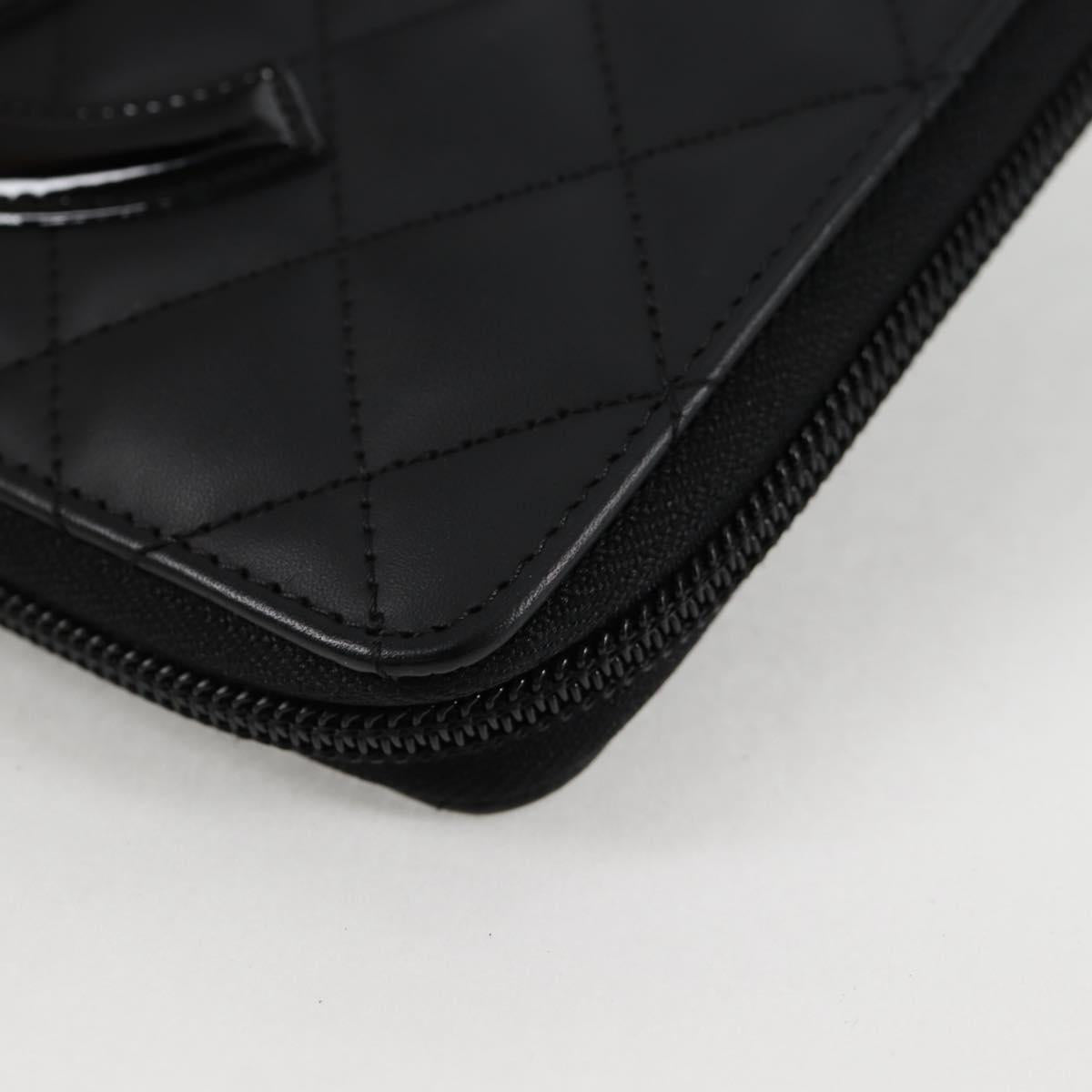 CHANEL Cambon Line Matelasse Long Wallet Calf leather Black CC Auth ac3768AM