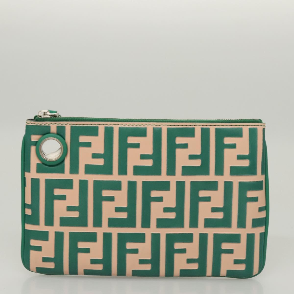 FENDI Zucca Canvas Triplet Pouch Black Brown Red Auth ac3770