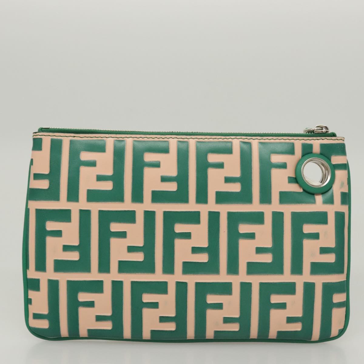 FENDI Zucca Canvas Triplet Pouch Black Brown Red Auth ac3770