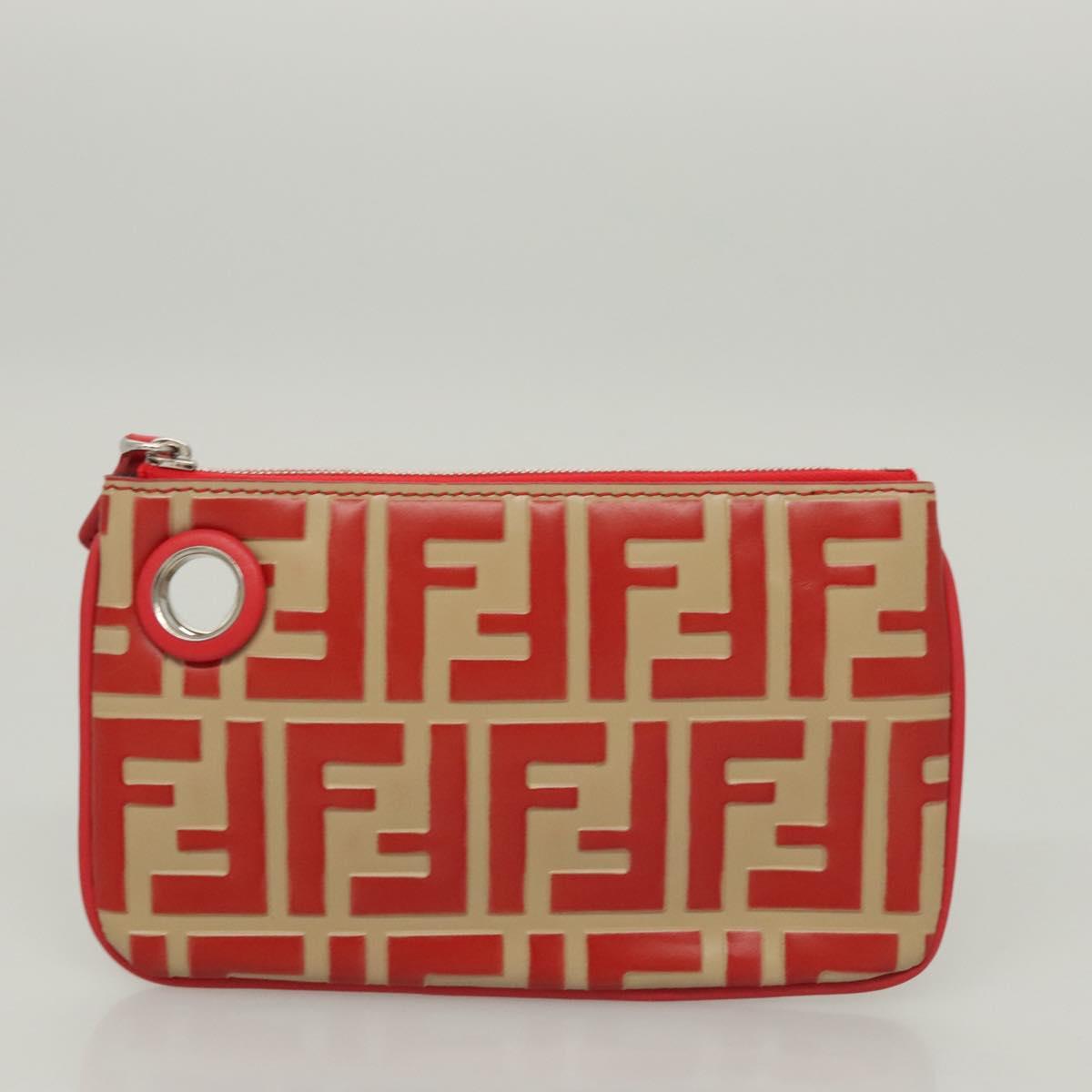 FENDI Zucca Canvas Triplet Pouch Black Brown Red Auth ac3770