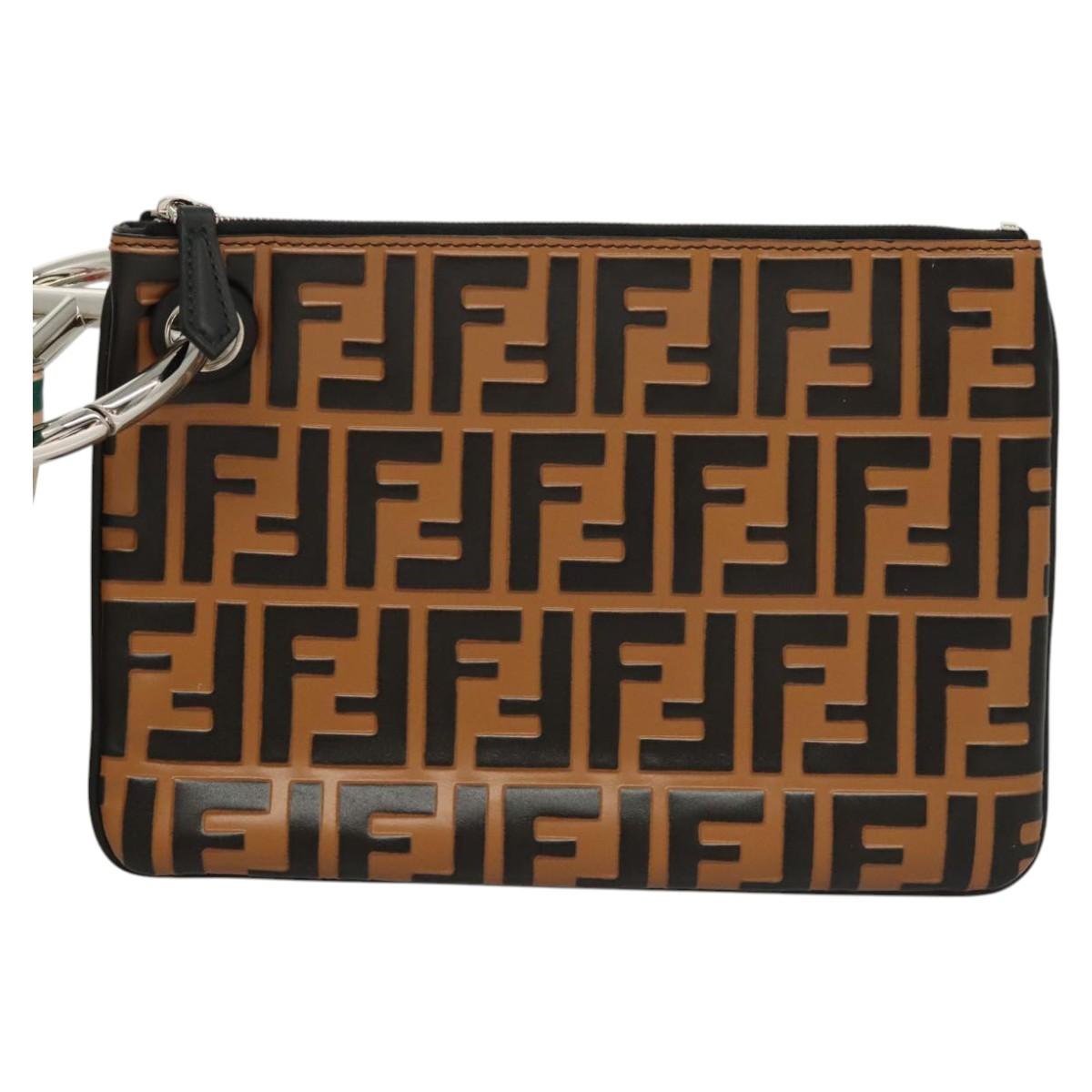 FENDI Zucca Canvas Triplet Pouch Black Brown Red Auth ac3770