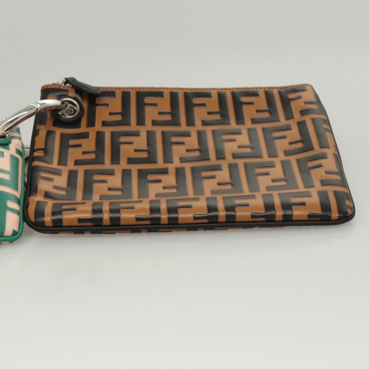 FENDI Zucca Canvas Triplet Pouch Black Brown Red Auth ac3770