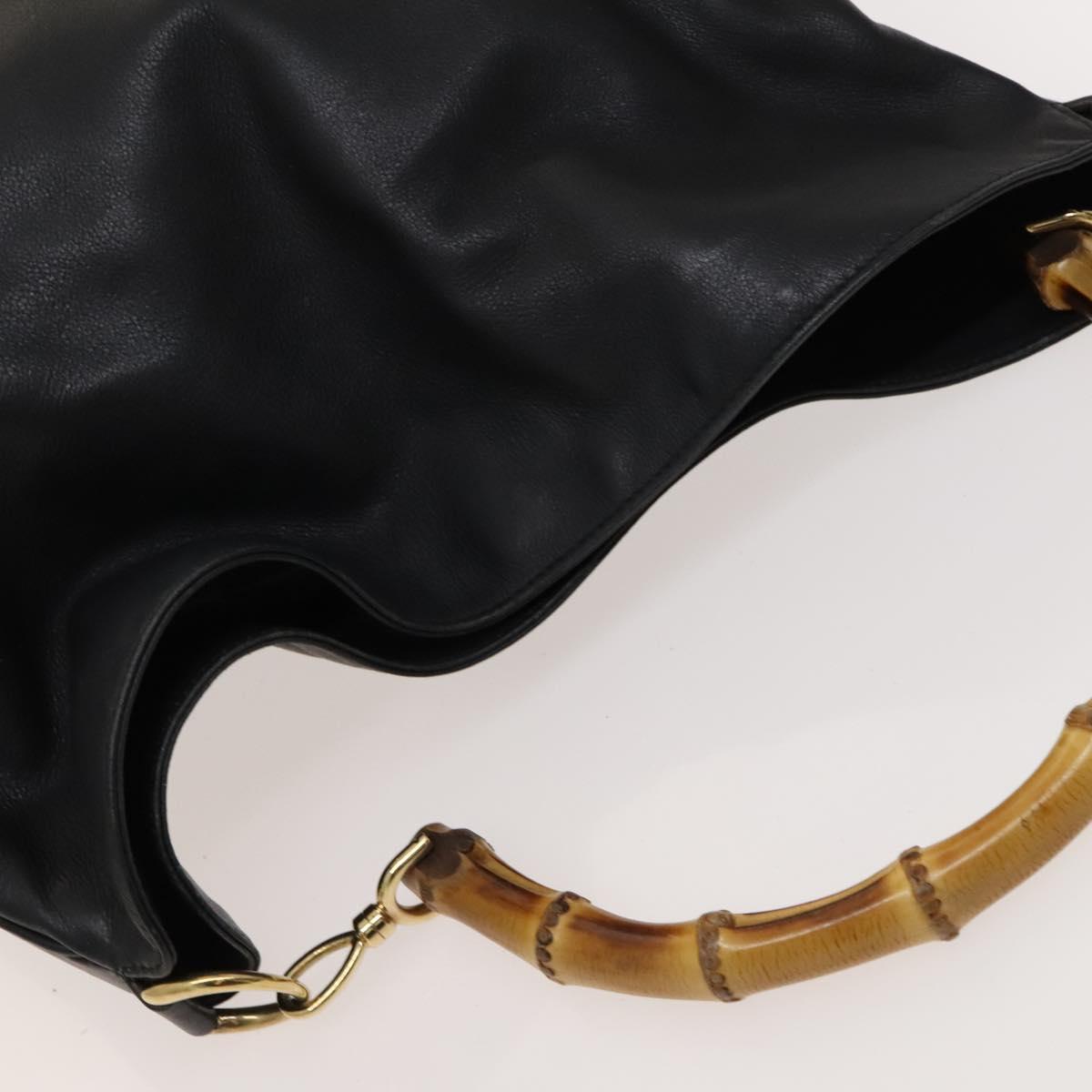GUCCI Bamboo Hand Bag Leather 2way Black Gold 001 1781 1577 Auth ac3788