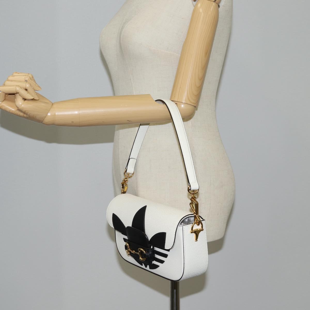 GUCCI Adidas Collaboration Horsebit Bag Leather 2way White 722009 Auth ac3794AM