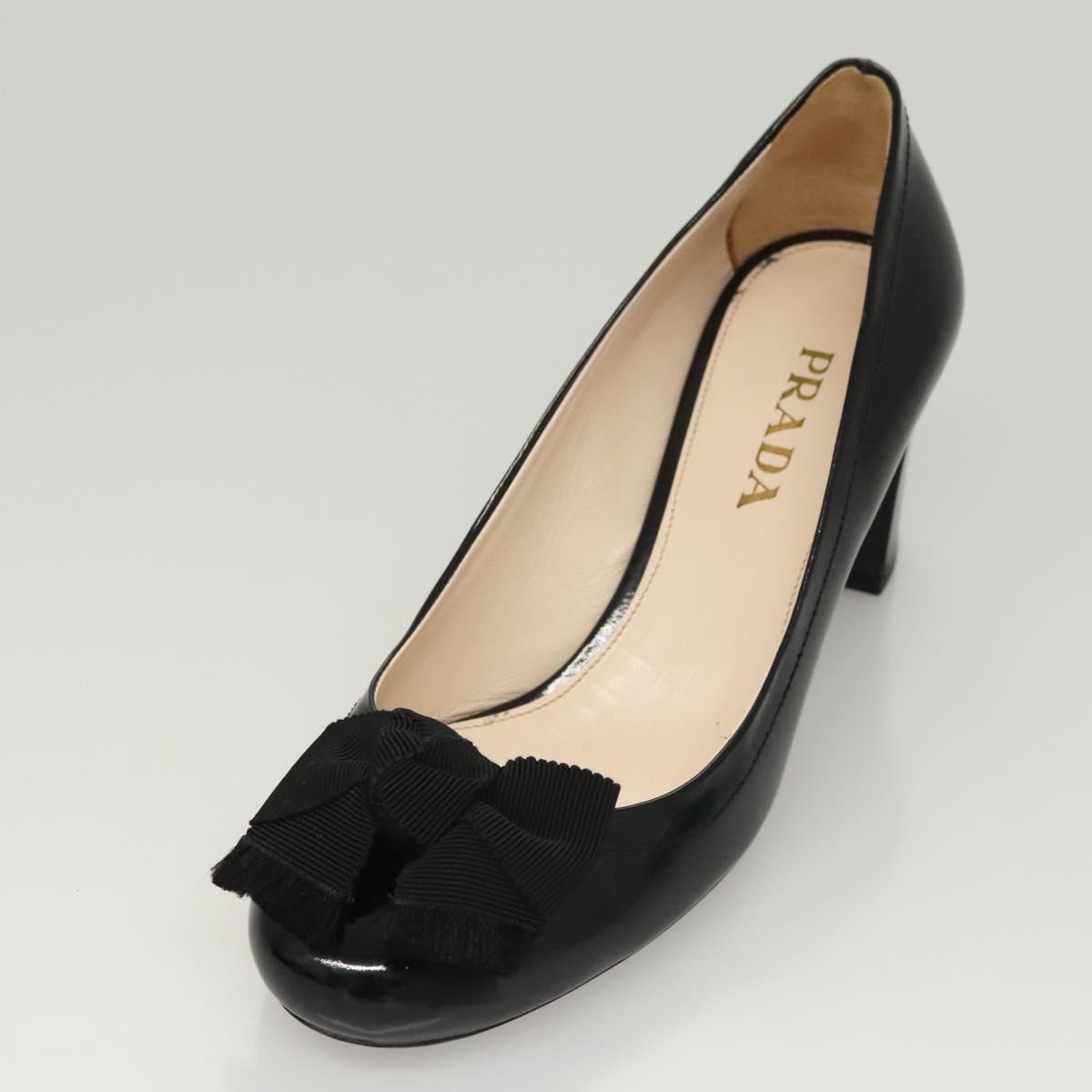 PRADA High Heels Leather 36 1/2 Black Auth ac3811