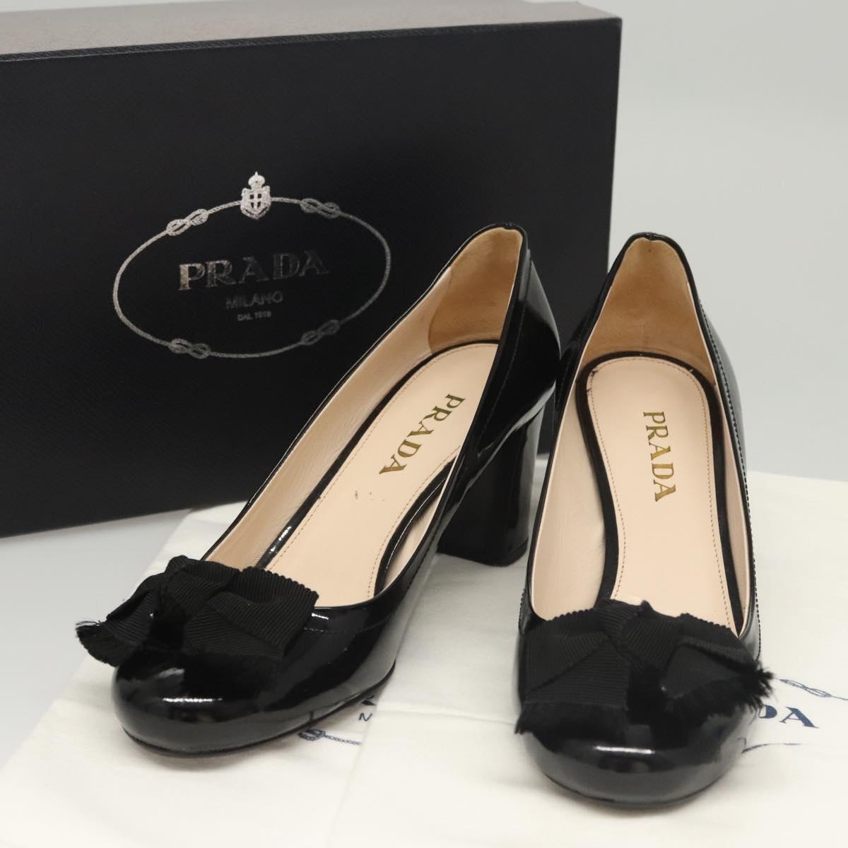 PRADA High Heels Leather 36 1/2 Black Auth ac3811