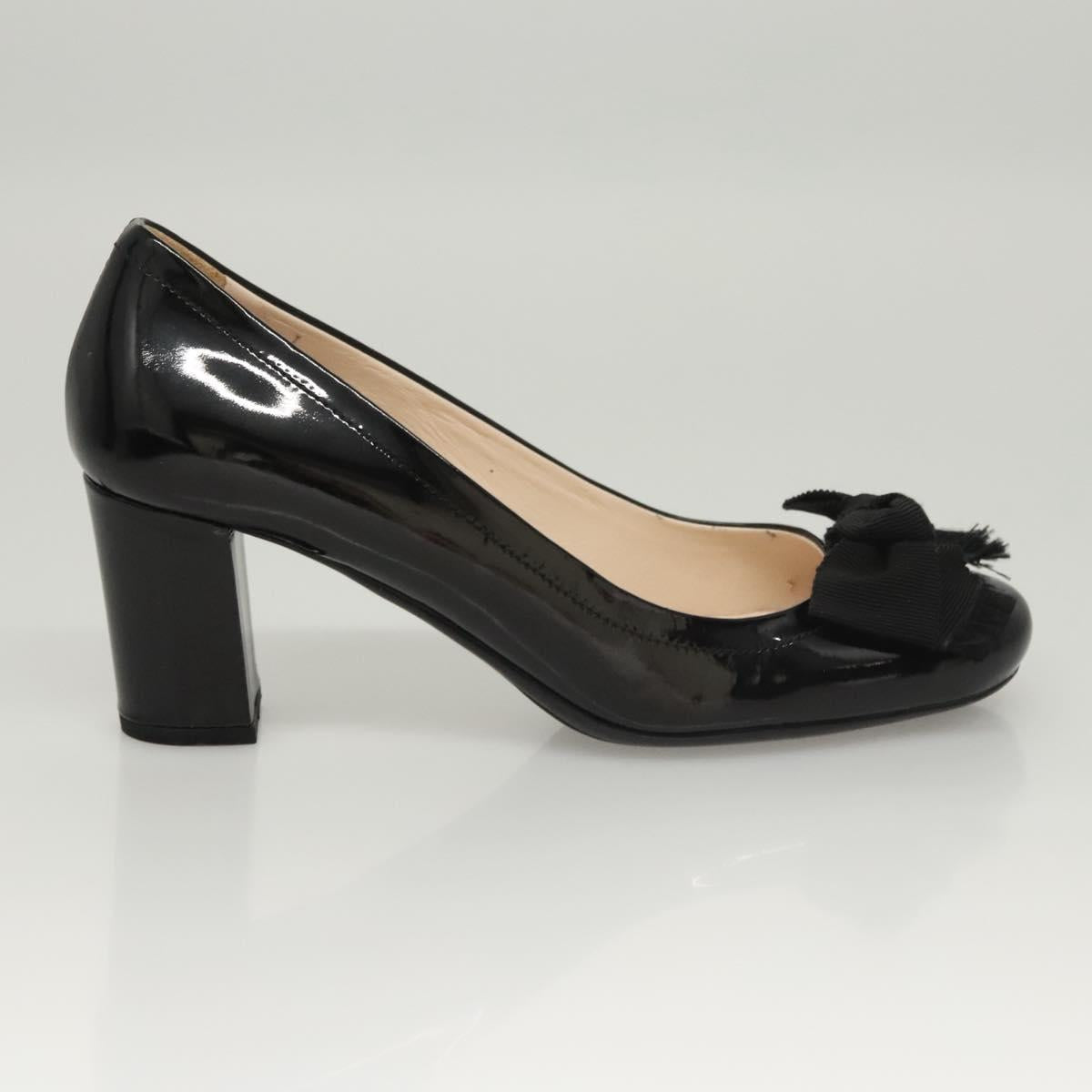 PRADA High Heels Leather 36 1/2 Black Auth ac3811