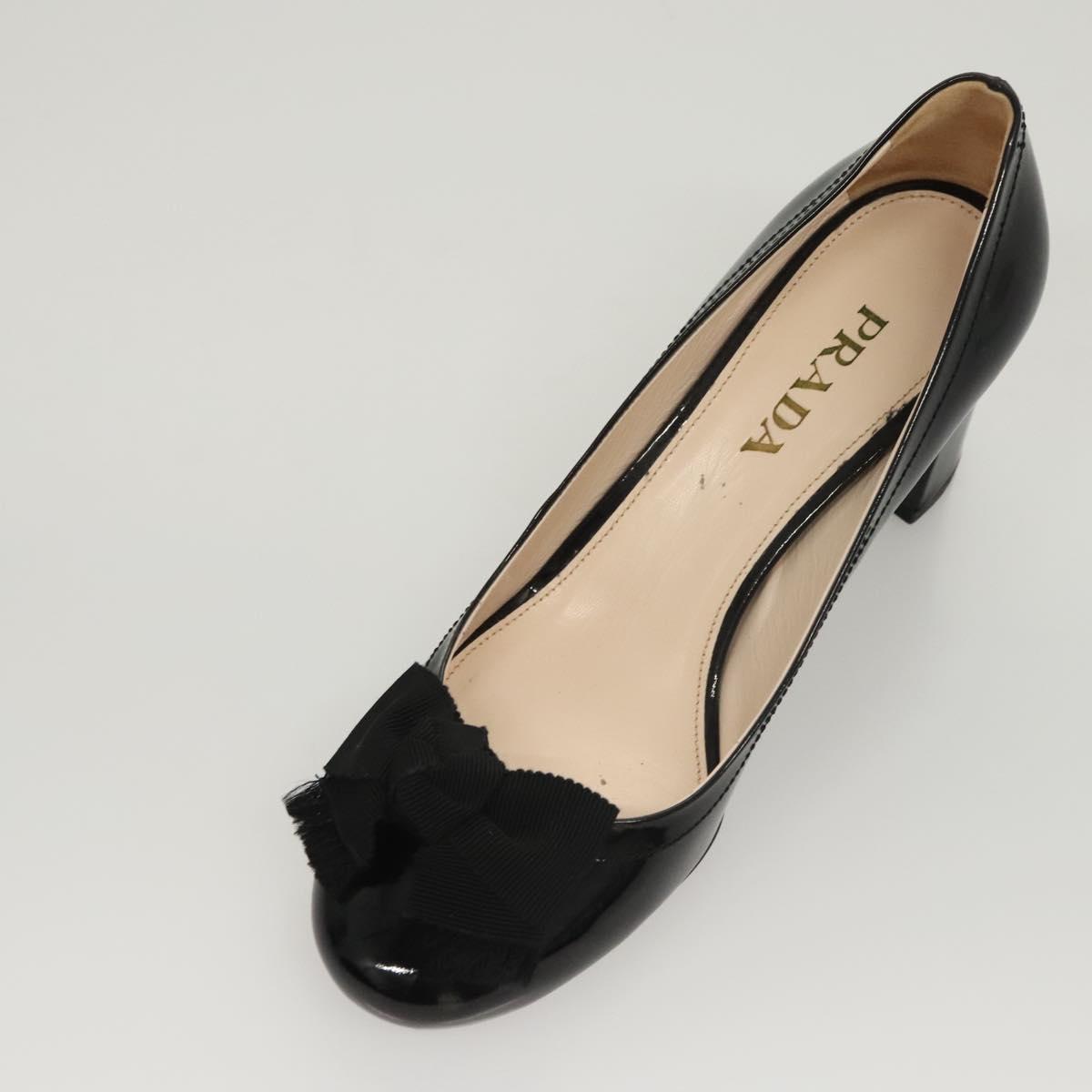 PRADA High Heels Leather 36 1/2 Black Auth ac3811