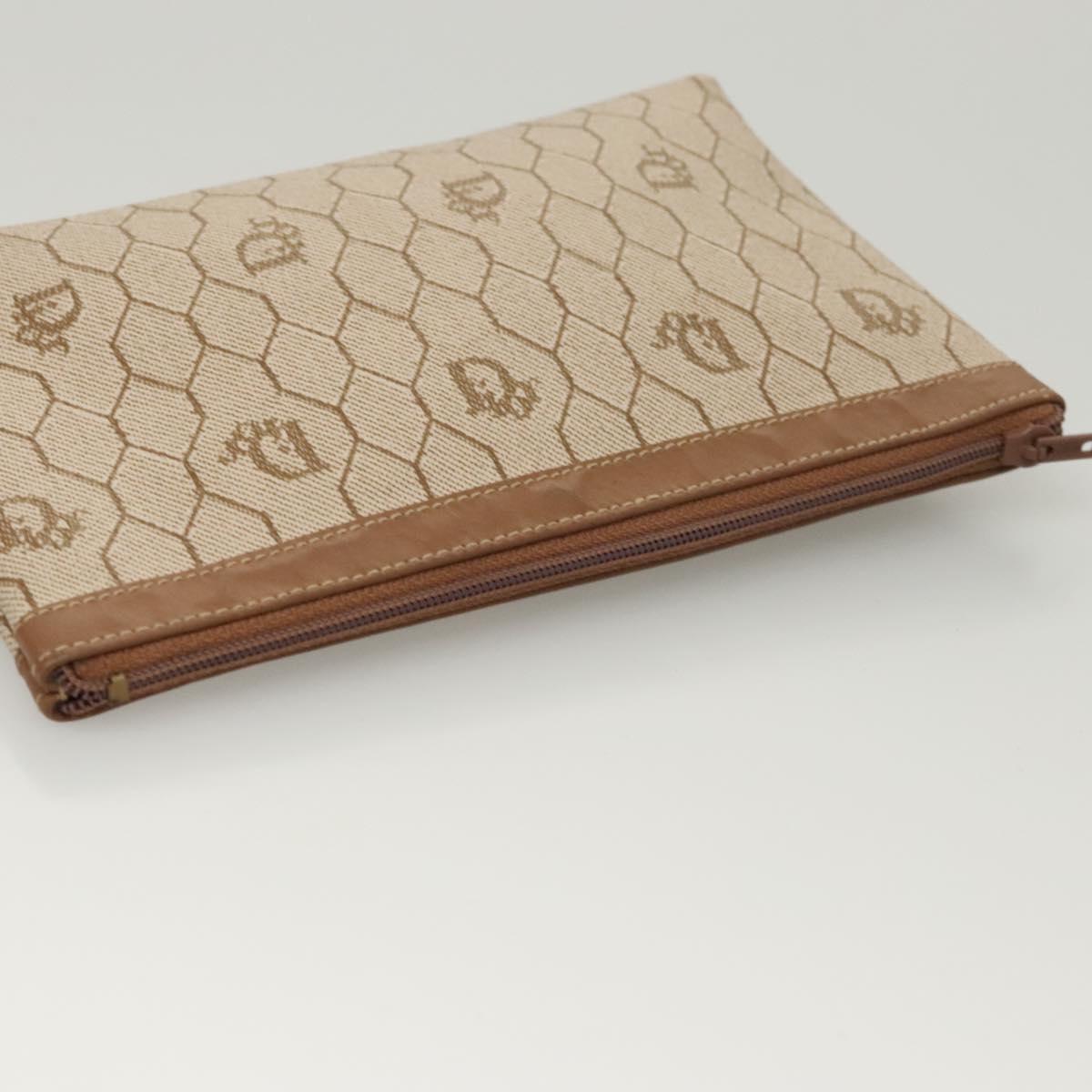 Christian Dior Honeycomb Canvas Pouch PVC Beige Auth ac3812