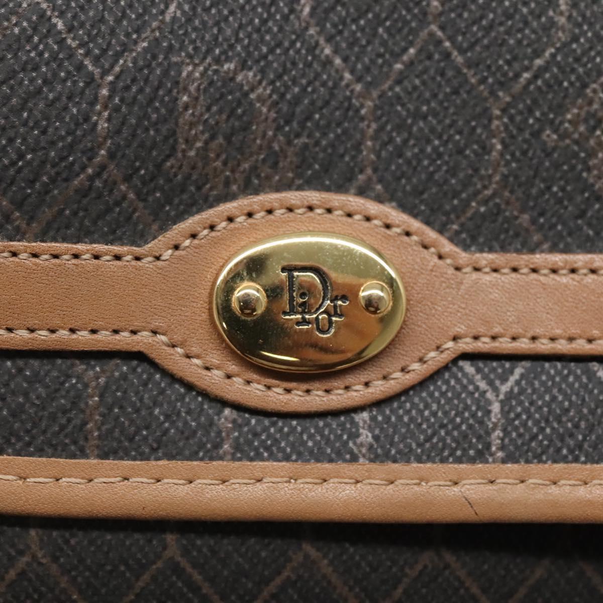 Christian Dior Honeycomb Canvas Pouch PVC Leather Black Gold Auth ac3813