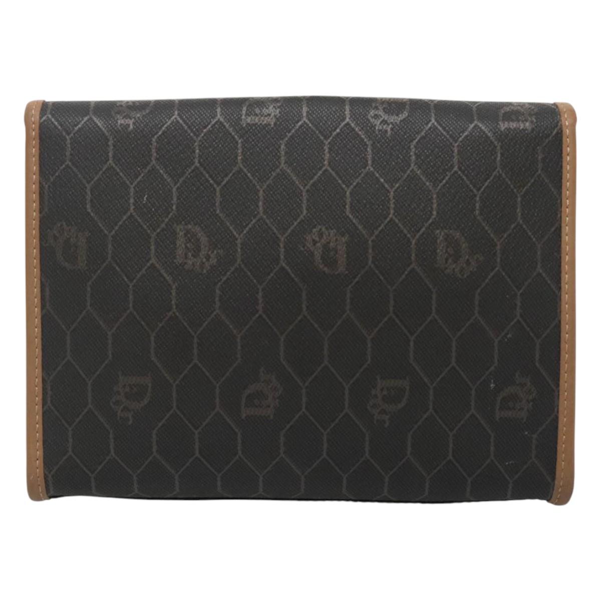 Christian Dior Honeycomb Canvas Pouch PVC Leather Black Gold Auth ac3813