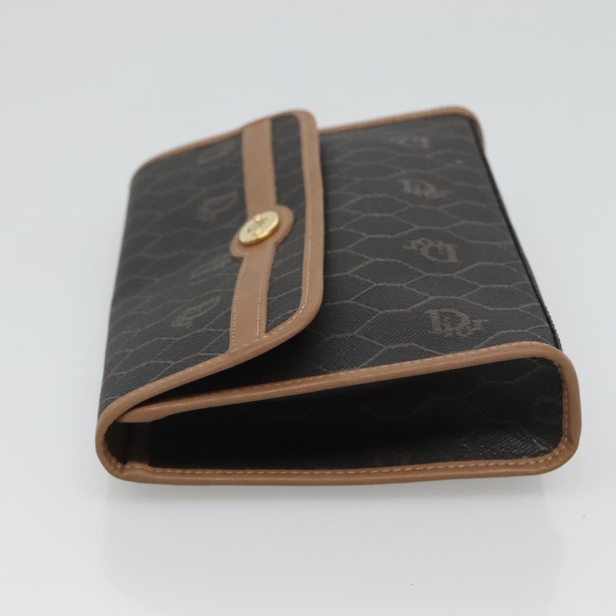 Christian Dior Honeycomb Canvas Pouch PVC Leather Black Gold Auth ac3813