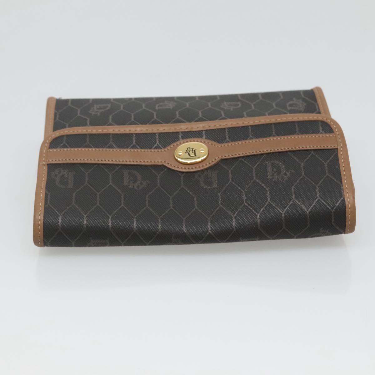 Christian Dior Honeycomb Canvas Pouch PVC Leather Black Gold Auth ac3813