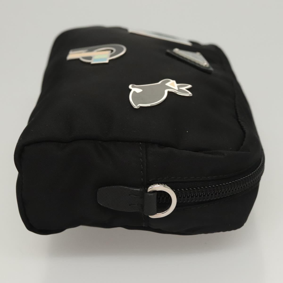 PRADA Pouch Nylon Silver Black Auth ac3814