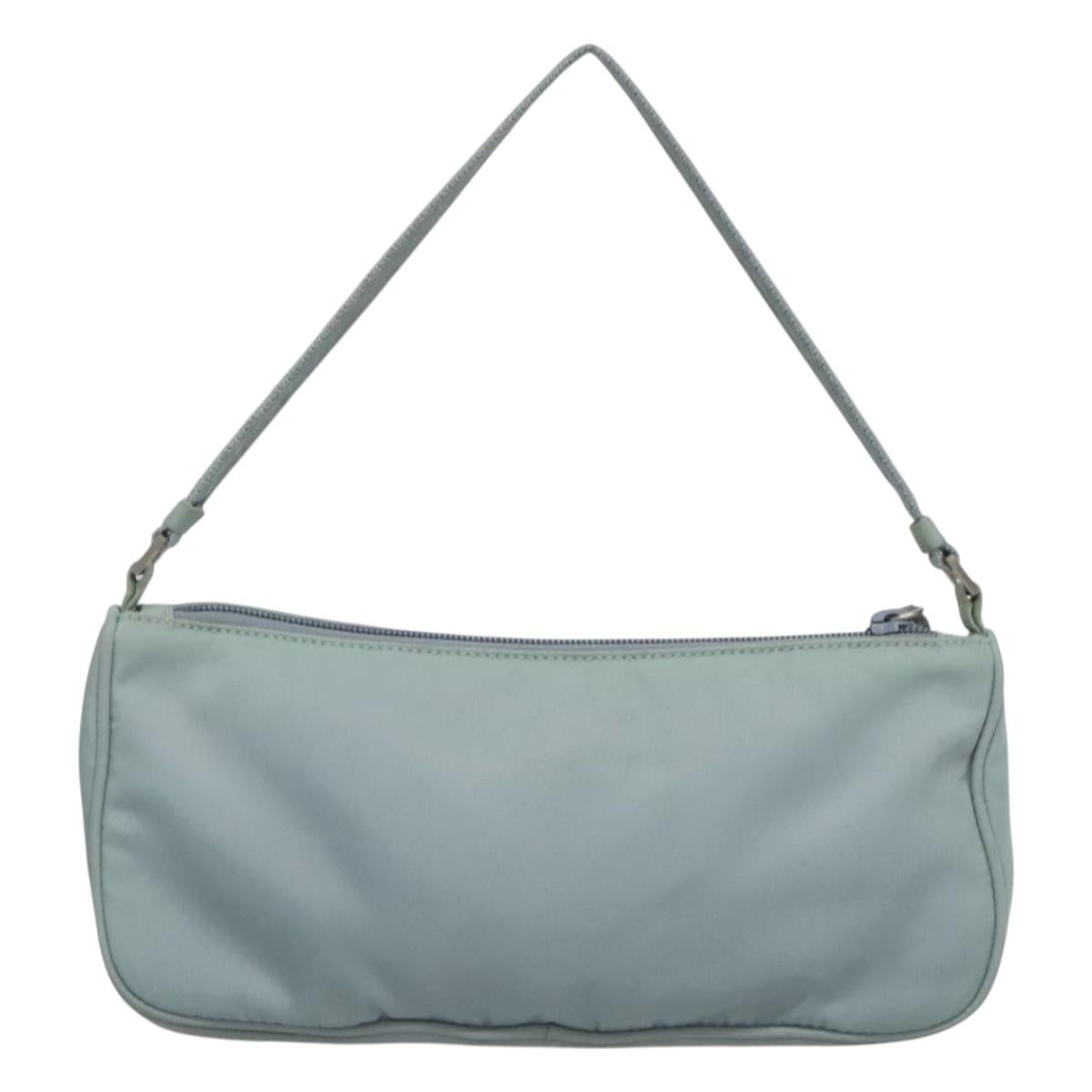 PRADA Accessory Pouch Nylon Light Blue Silver Auth ac3837