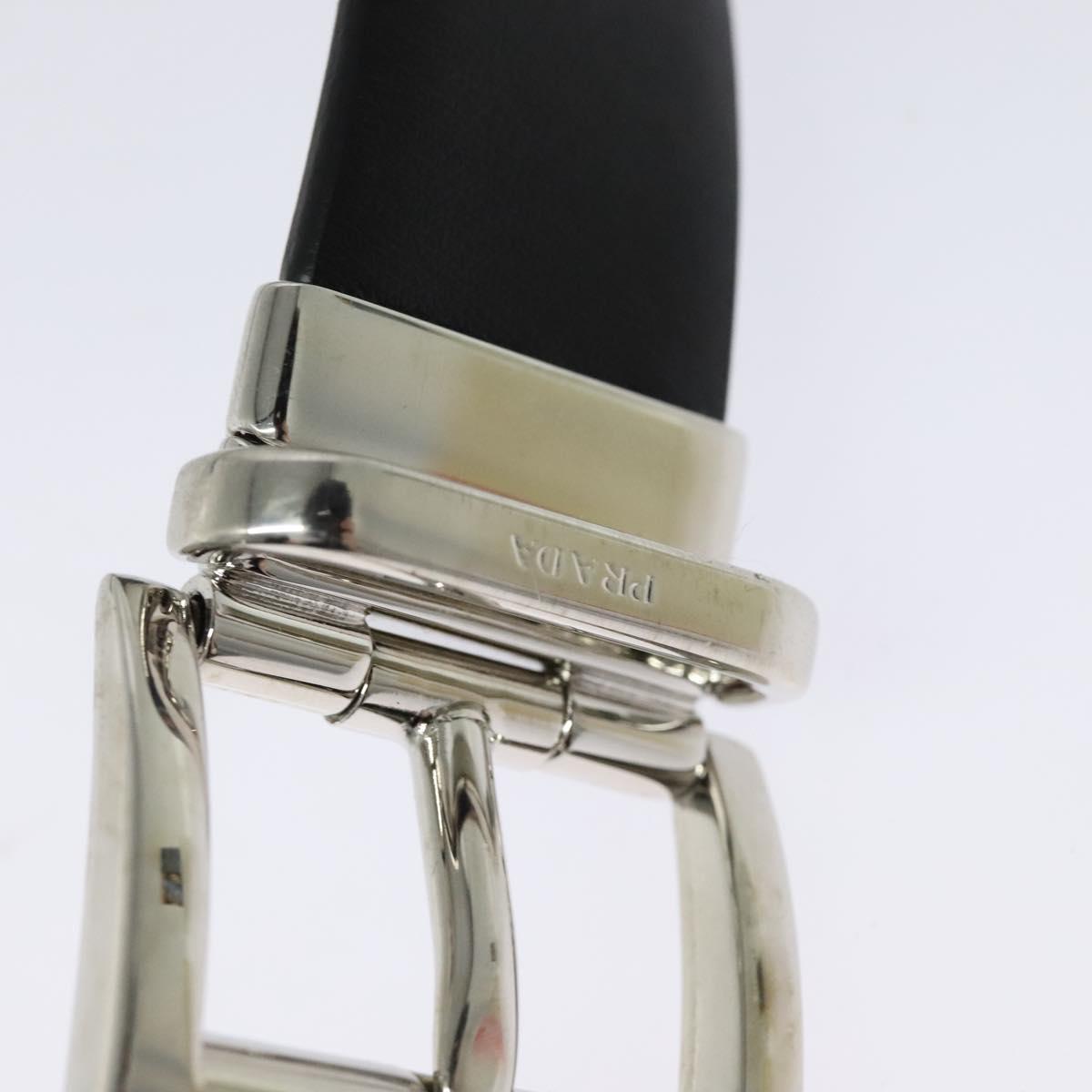 PRADA Belt Leather 35.4"" Black Silver Auth ac3838