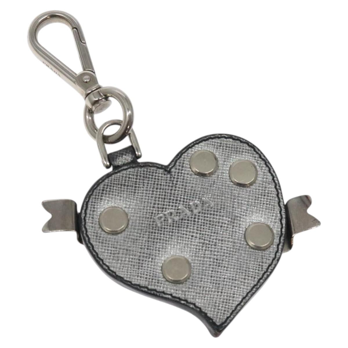 PRADA Charm Safiano leather Silver Auth ac3850