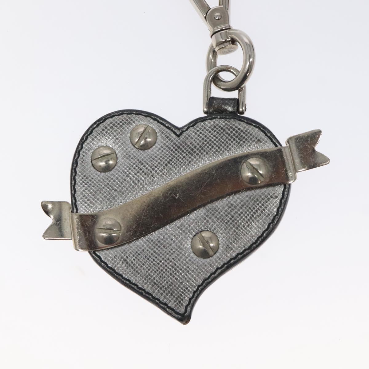 PRADA Charm Safiano leather Silver Auth ac3850