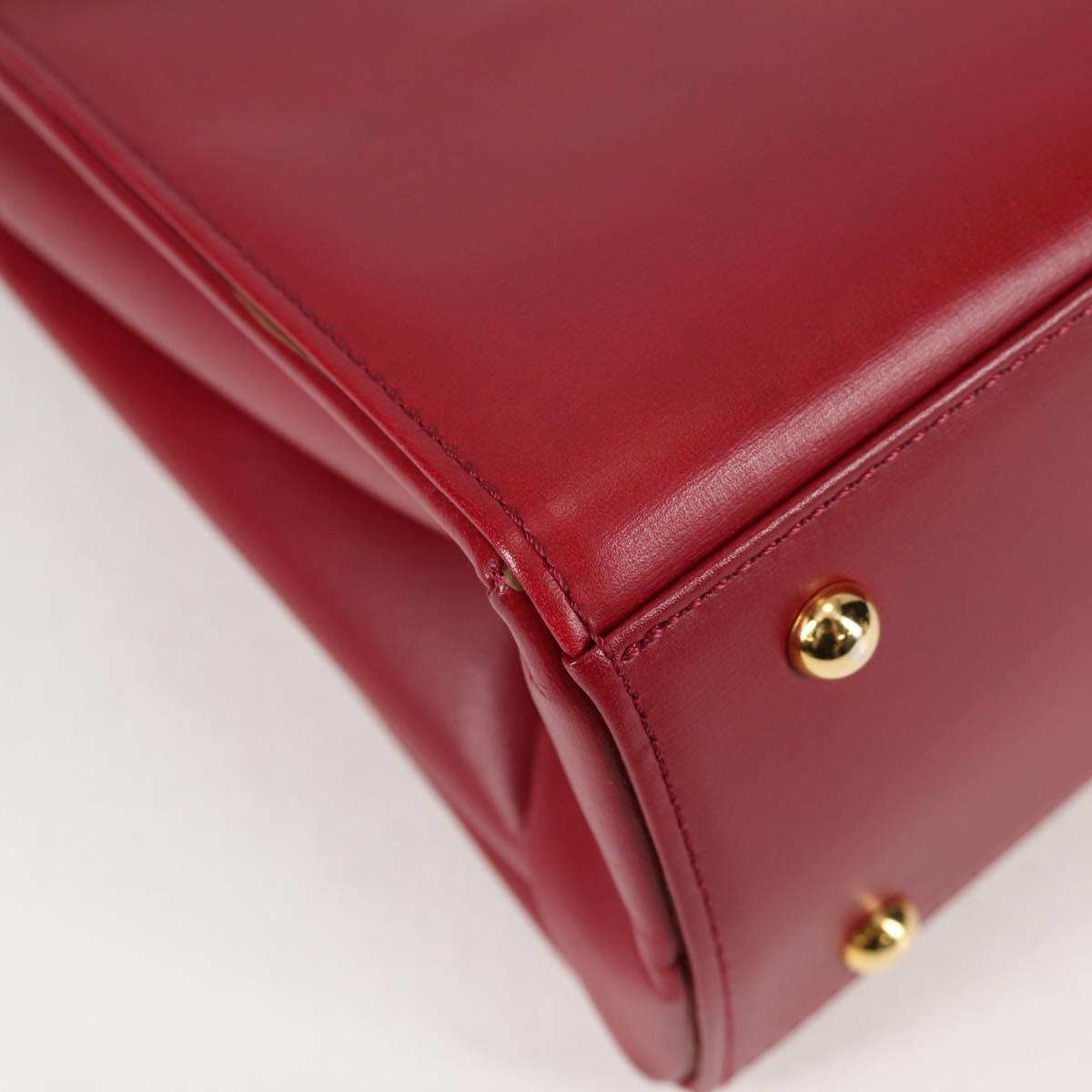 VERSACE Hand Bag Leather Red Gold Auth ac3851V
