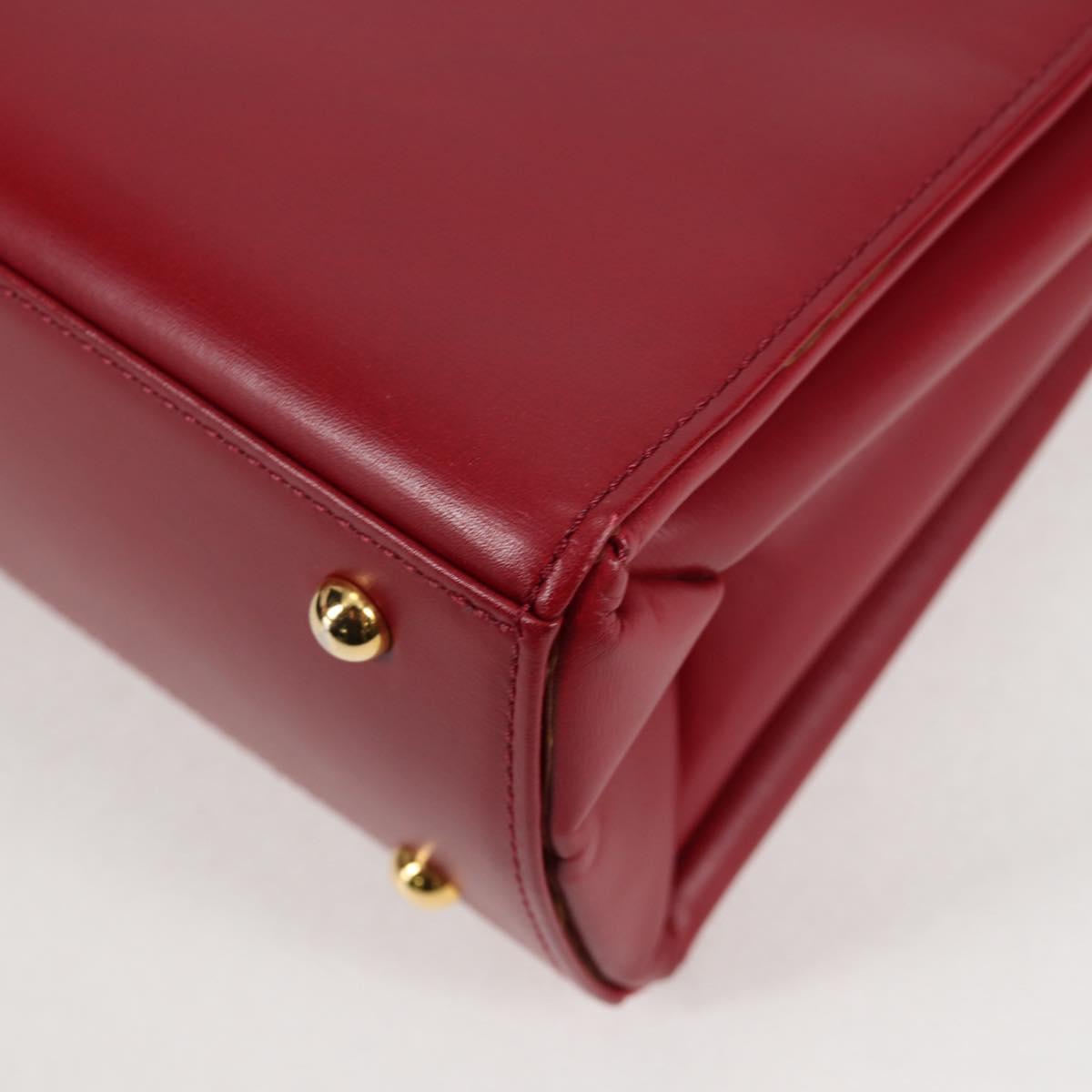 VERSACE Hand Bag Leather Red Gold Auth ac3851V
