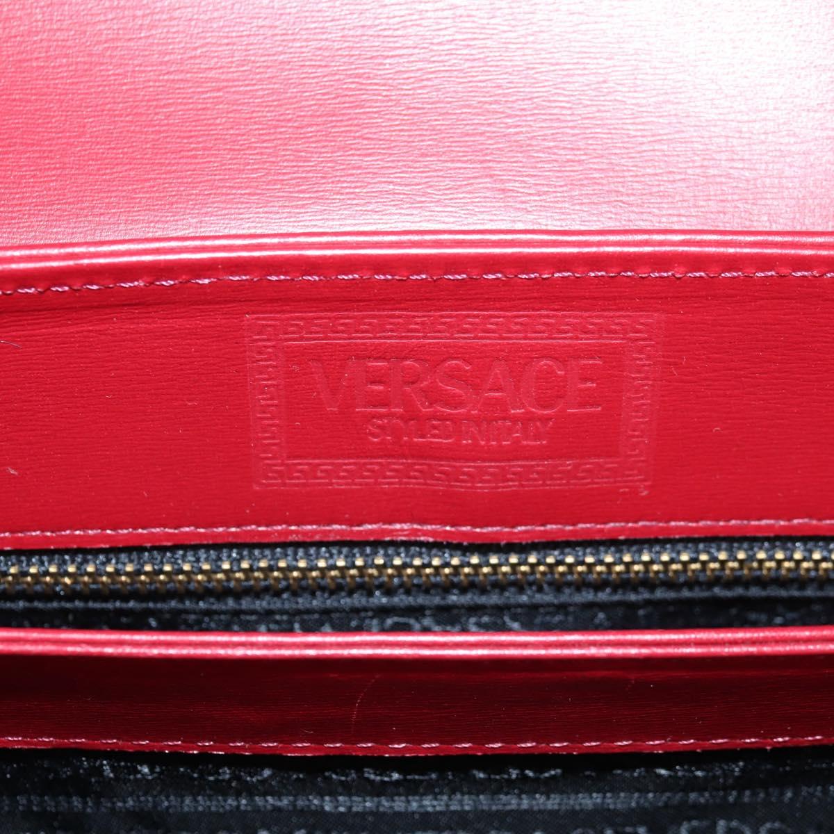VERSACE Hand Bag Leather Red Gold Auth ac3851V