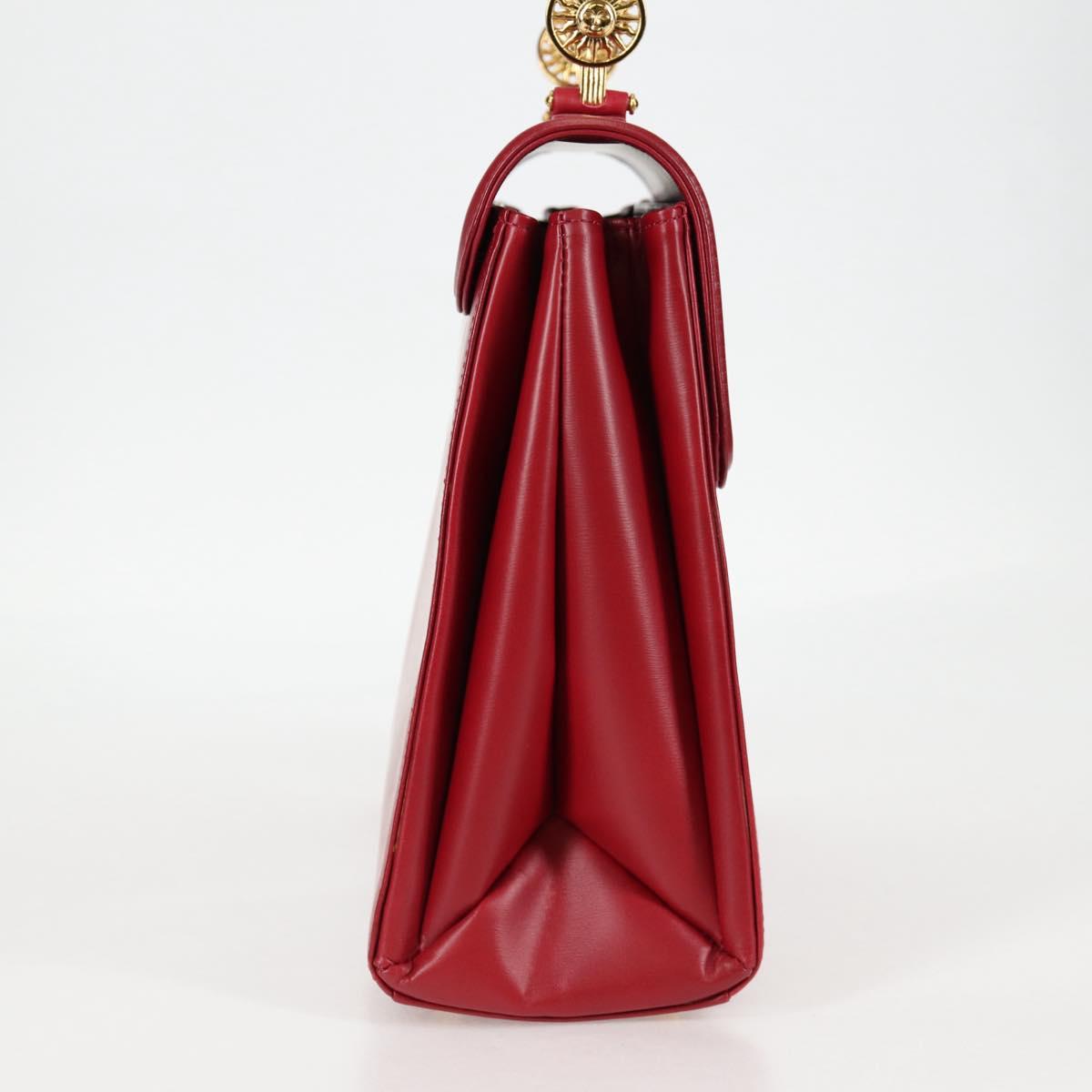 VERSACE Hand Bag Leather Red Gold Auth ac3851V