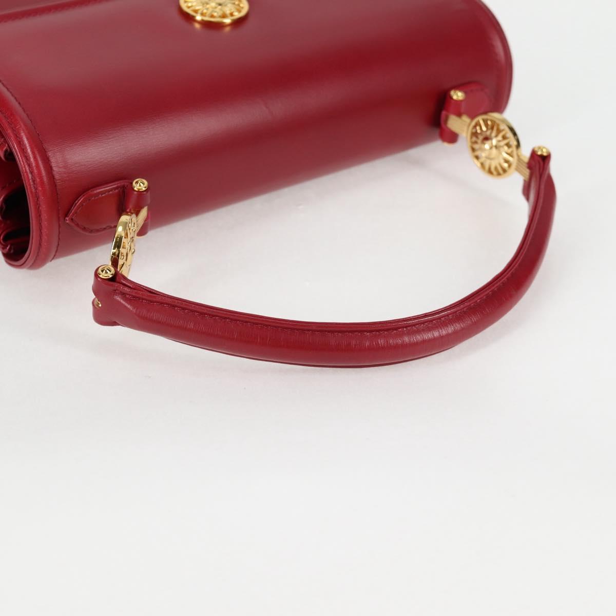 VERSACE Hand Bag Leather Red Gold Auth ac3851V