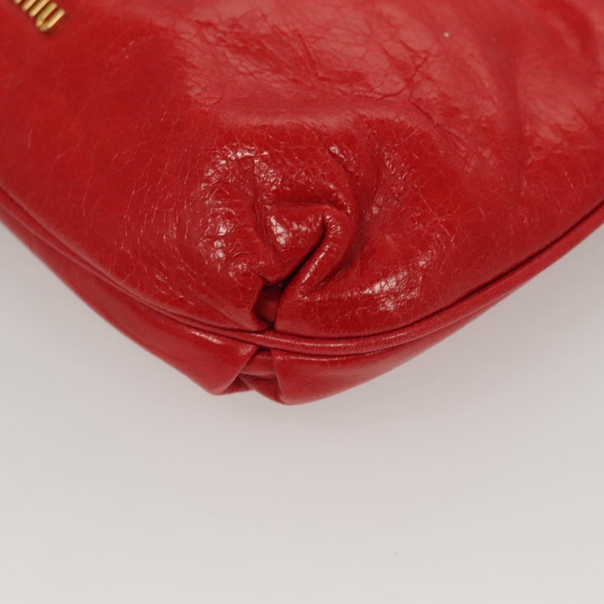 Miu Miu Accessory Pouch Leather Red Gold Auth ac3852