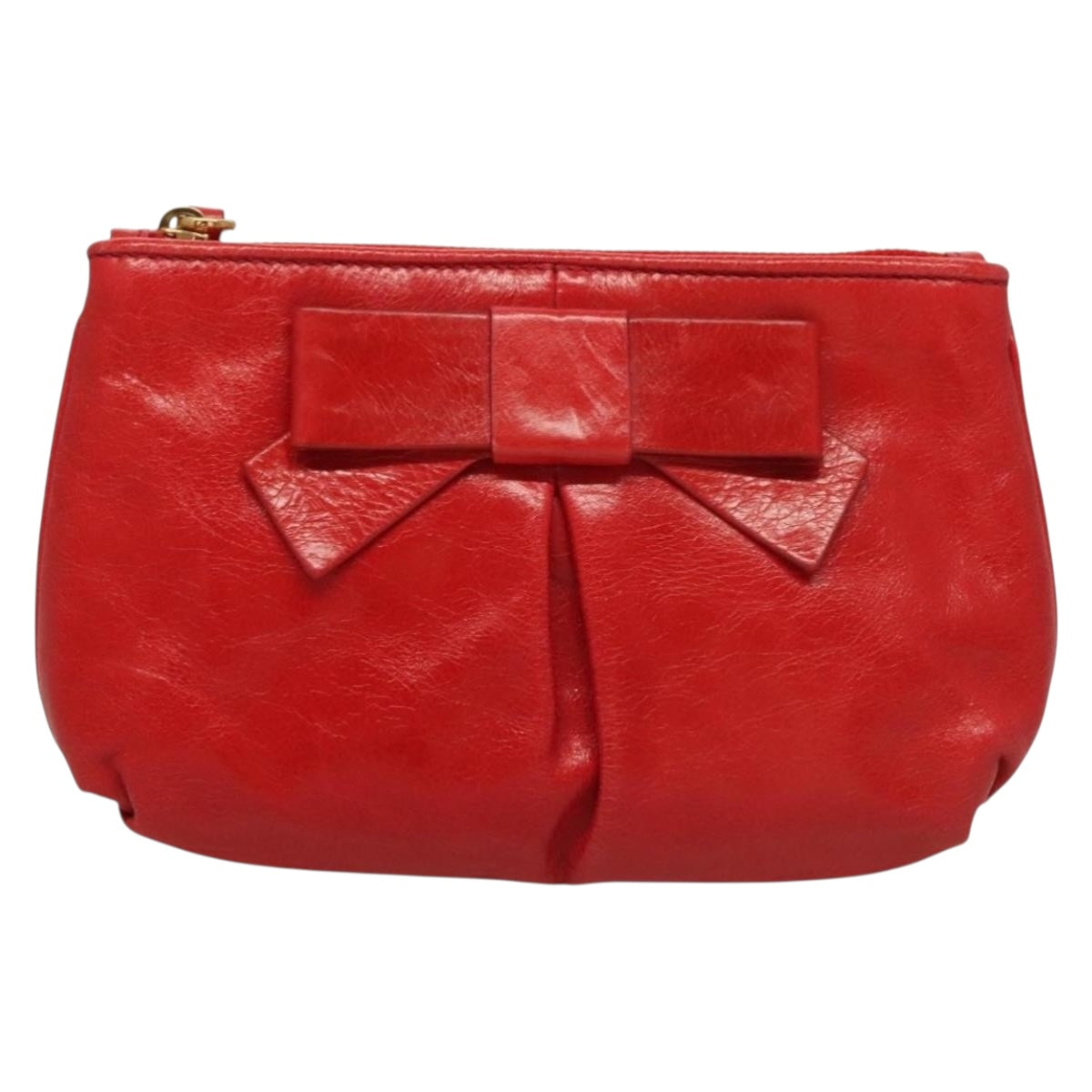 Miu Miu Accessory Pouch Leather Red Gold Auth ac3852