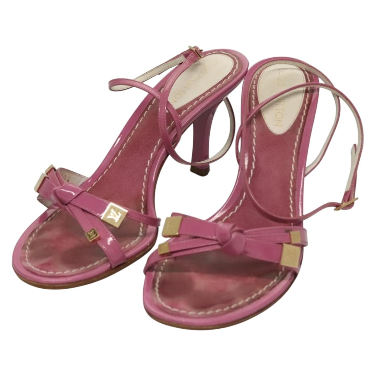 LOUIS VUITTON Mule High Heels Leather Suede Pink LV Auth ac3854