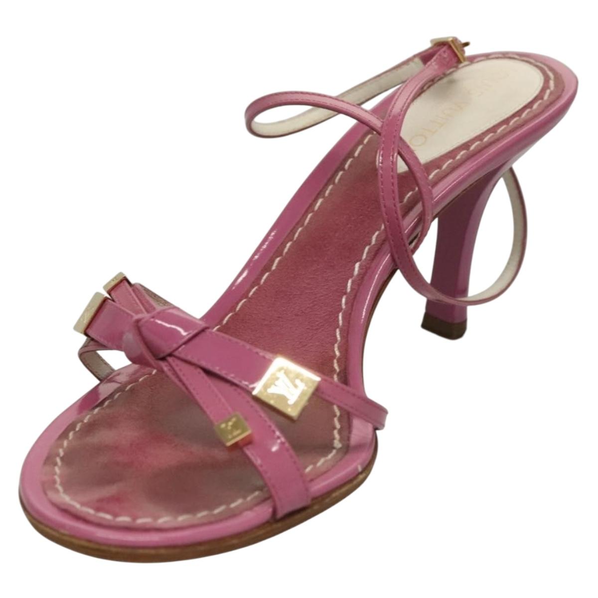 LOUIS VUITTON Mule High Heels Leather Suede Pink LV Auth ac3854