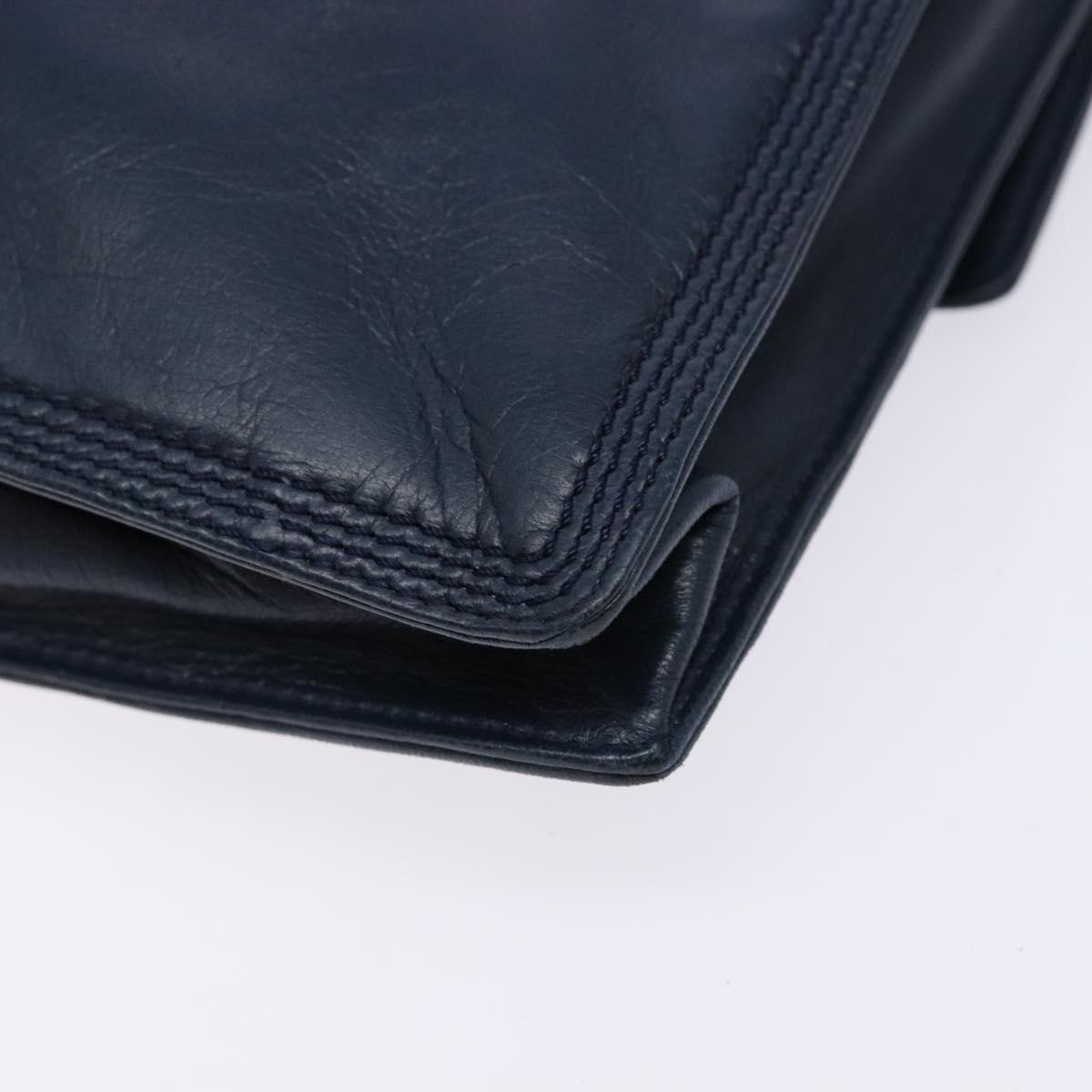 LOEWE Anagram Clutch Bag Leather Navy Gold Auth ac3856