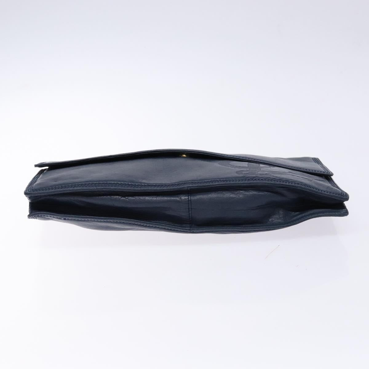 LOEWE Anagram Clutch Bag Leather Navy Gold Auth ac3856
