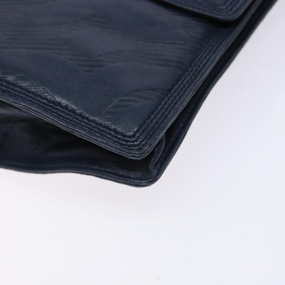 LOEWE Anagram Clutch Bag Leather Navy Gold Auth ac3856