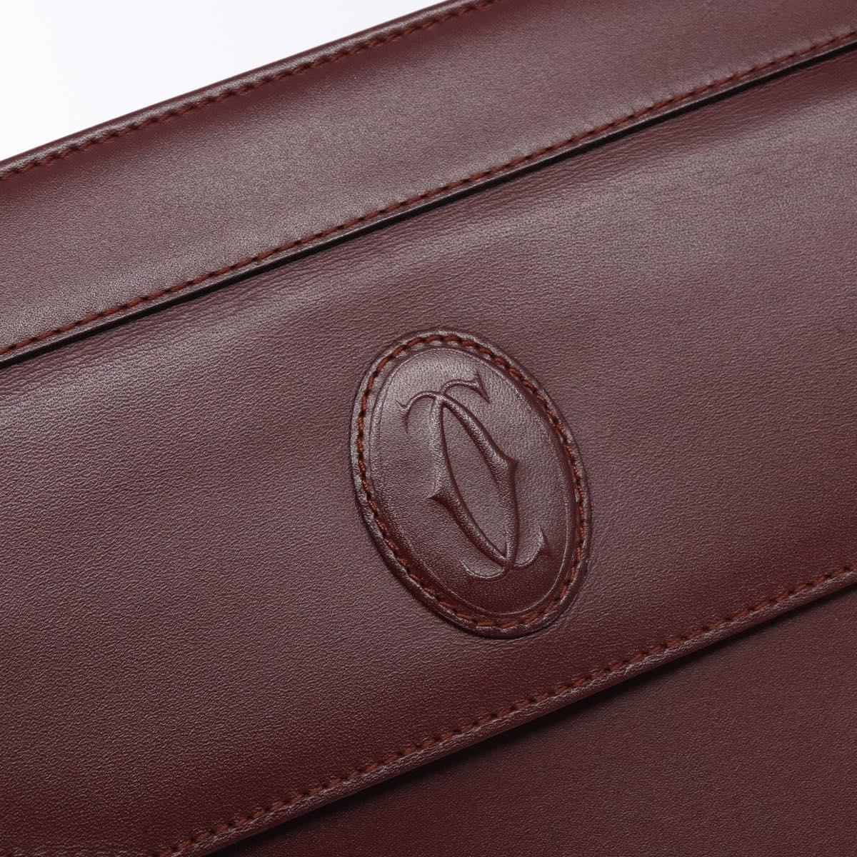 CARTIER Must Line Clutch Bag Leather Bordeaux Gold Auth ac3860