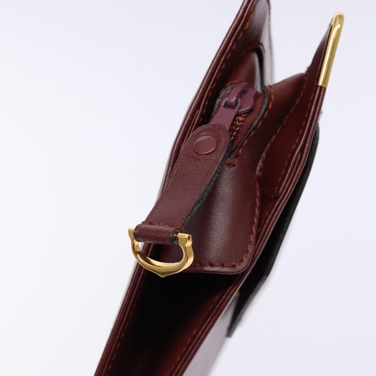 CARTIER Must Line Clutch Bag Leather Bordeaux Gold Auth ac3860