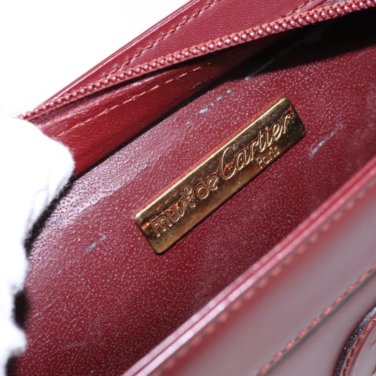 CARTIER Must Line Clutch Bag Leather Bordeaux Gold Auth ac3860
