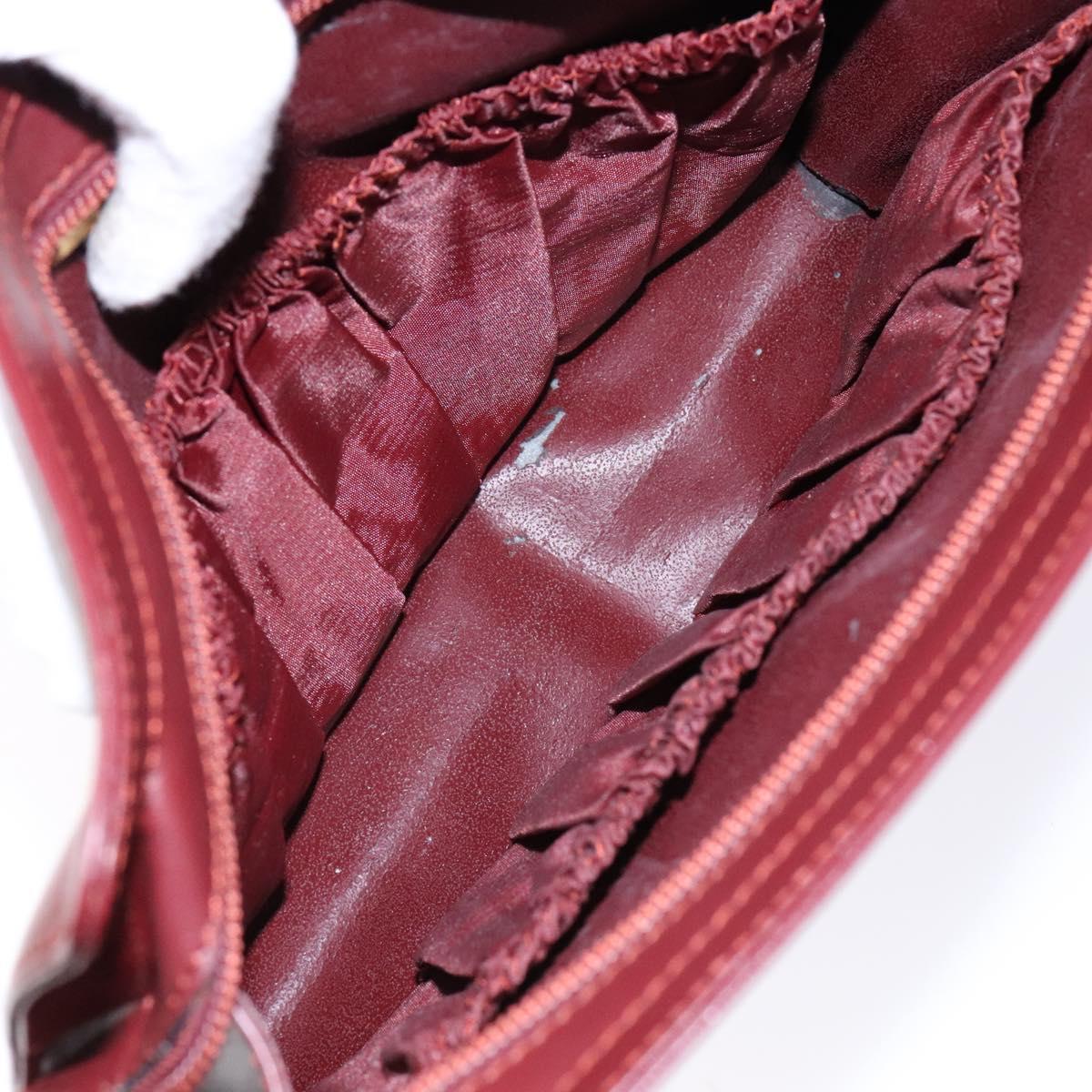 CARTIER Must Line Clutch Bag Leather Bordeaux Gold Auth ac3860