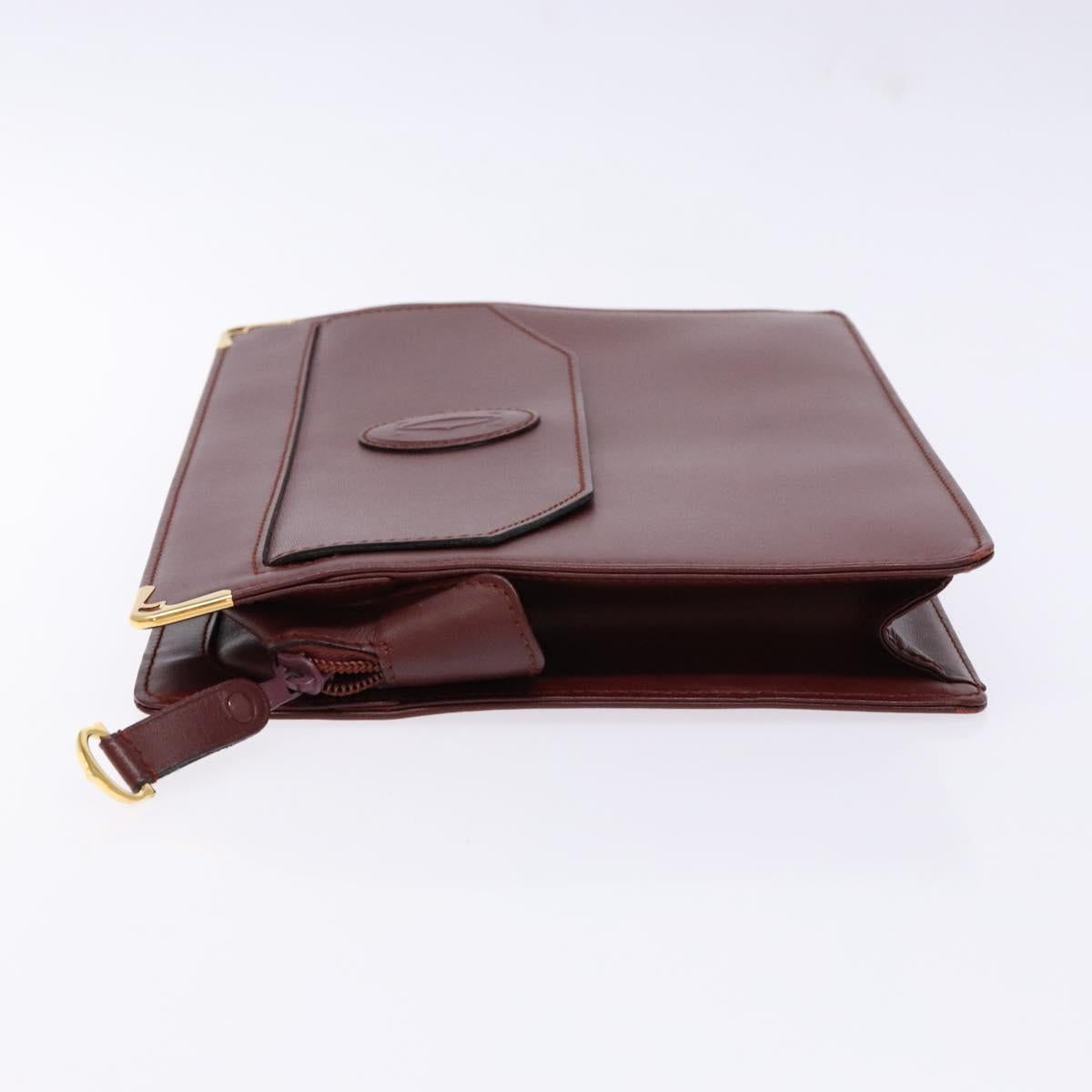 CARTIER Must Line Clutch Bag Leather Bordeaux Gold Auth ac3860