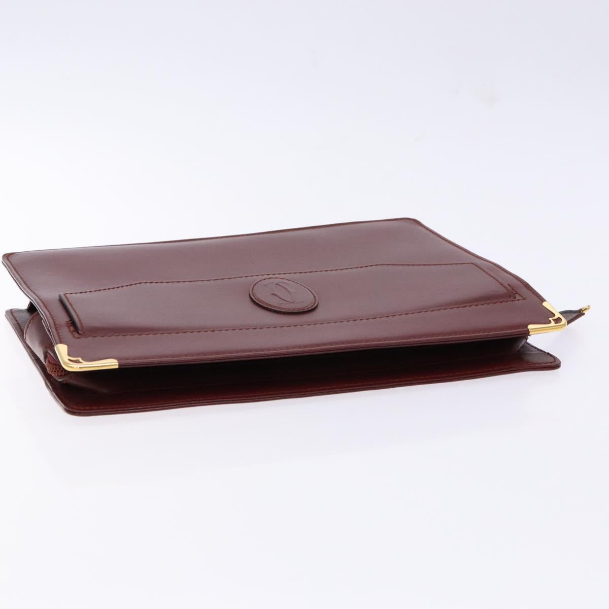 CARTIER Must Line Clutch Bag Leather Bordeaux Gold Auth ac3860