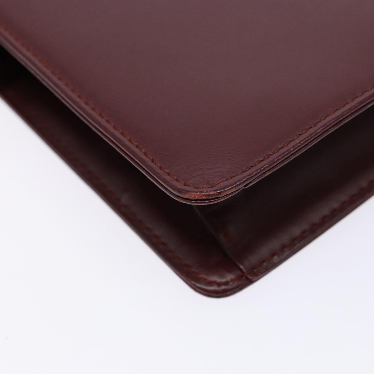 CARTIER Must Line Clutch Bag Leather Bordeaux Gold Auth ac3860
