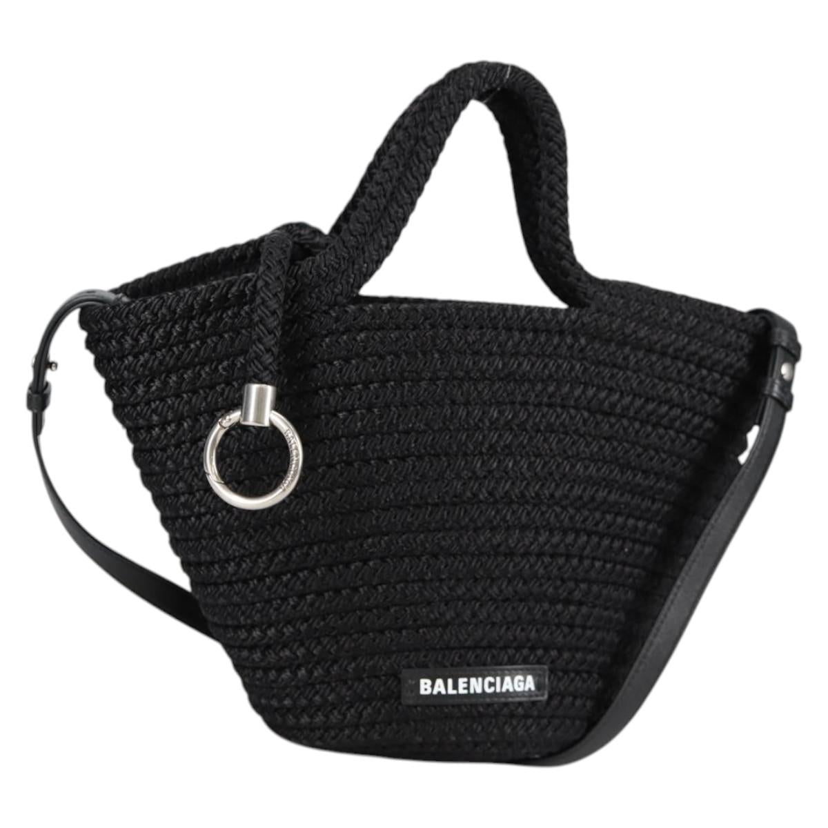 BALENCIAGA Ibiza Small Shoulder Bag Nylon Black Silver 695612 Auth ac3862M