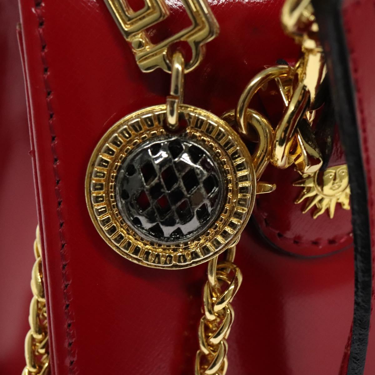 Gianni Versace Hand Bag Leather 2way Red Gold Auth ac3863