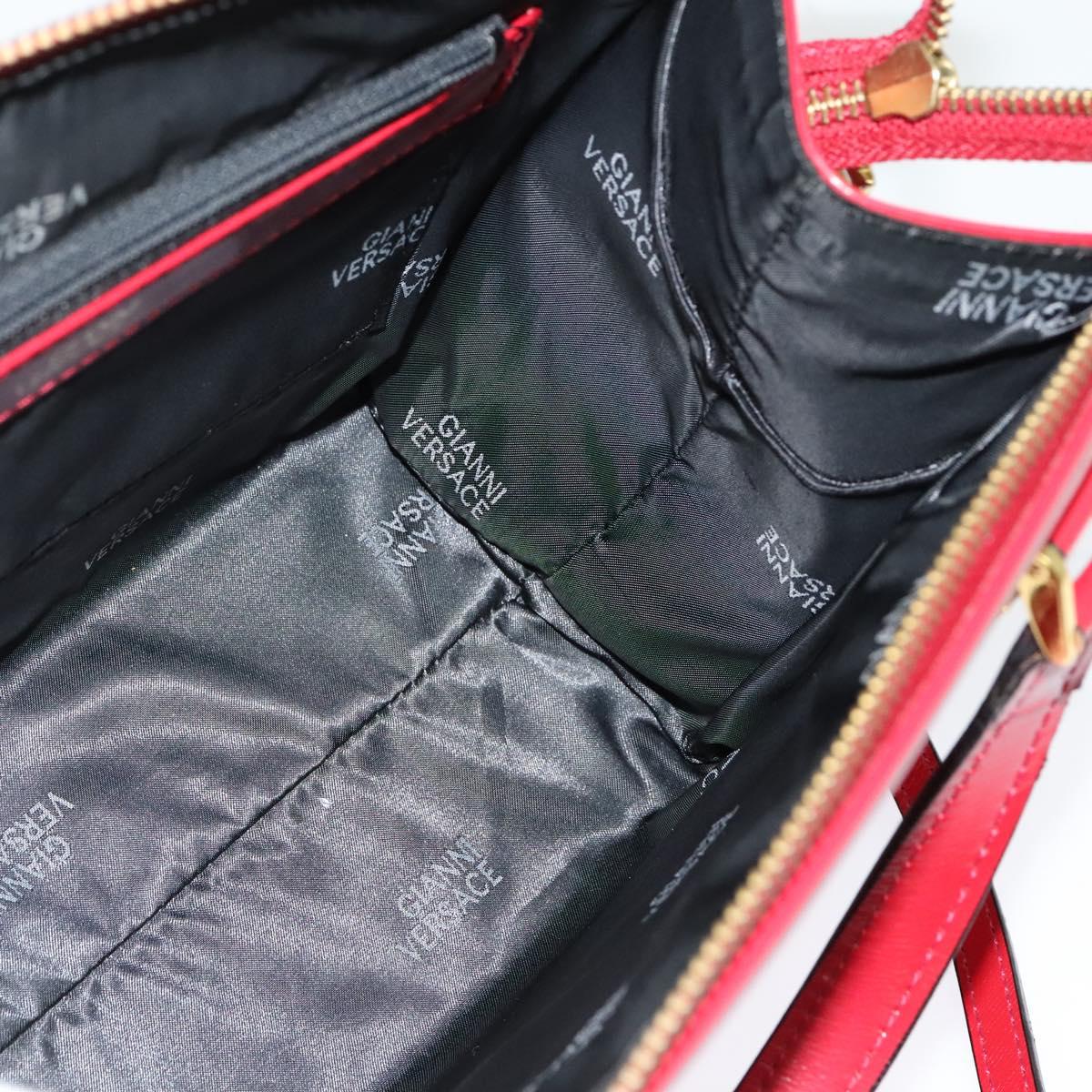 Gianni Versace Hand Bag Leather 2way Red Gold Auth ac3863