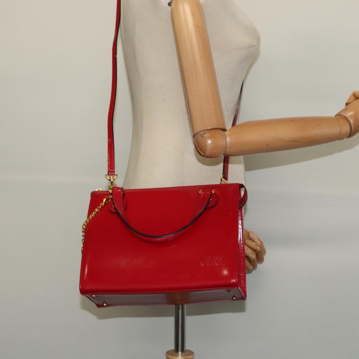 Gianni Versace Hand Bag Leather 2way Red Gold Auth ac3863
