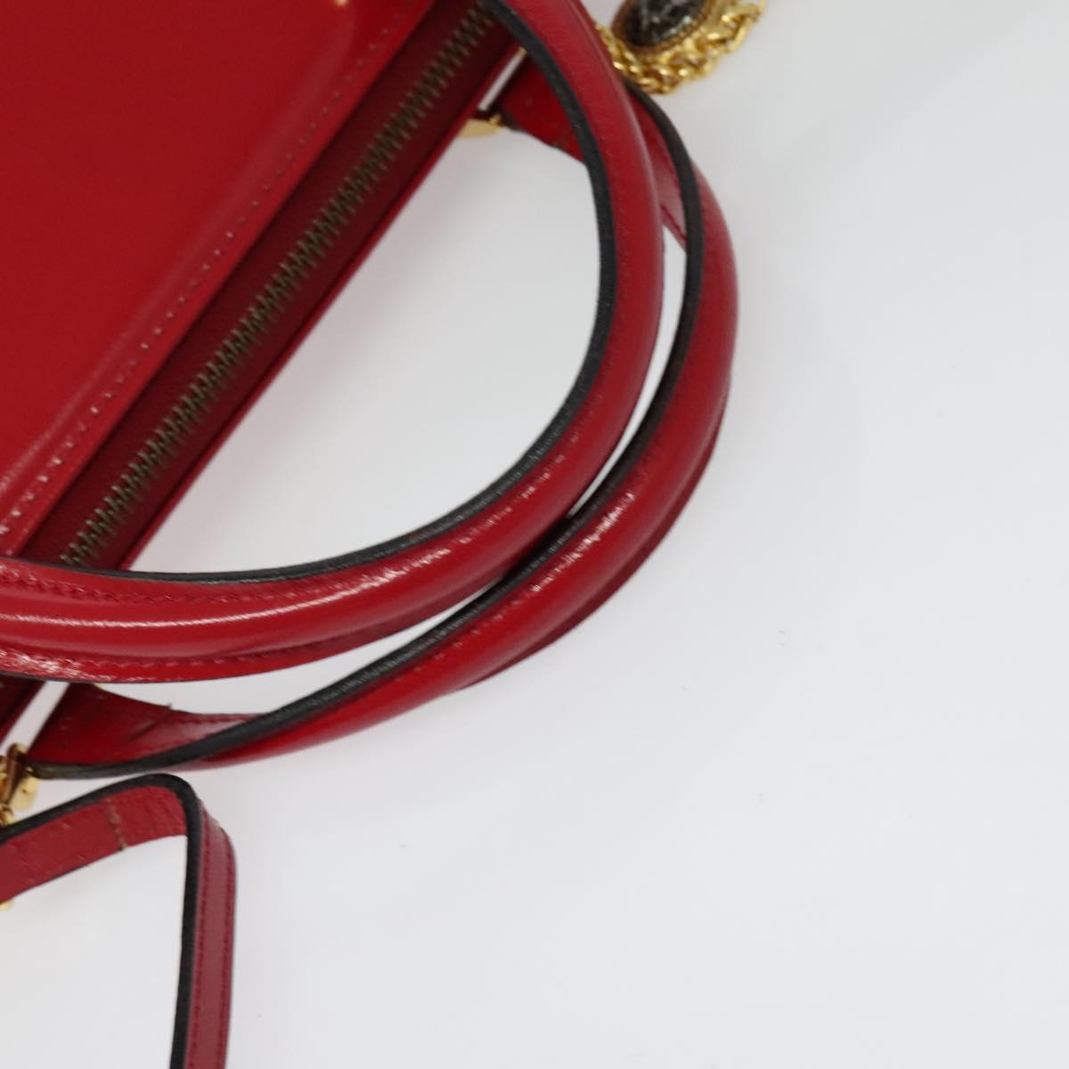 Gianni Versace Hand Bag Leather 2way Red Gold Auth ac3863