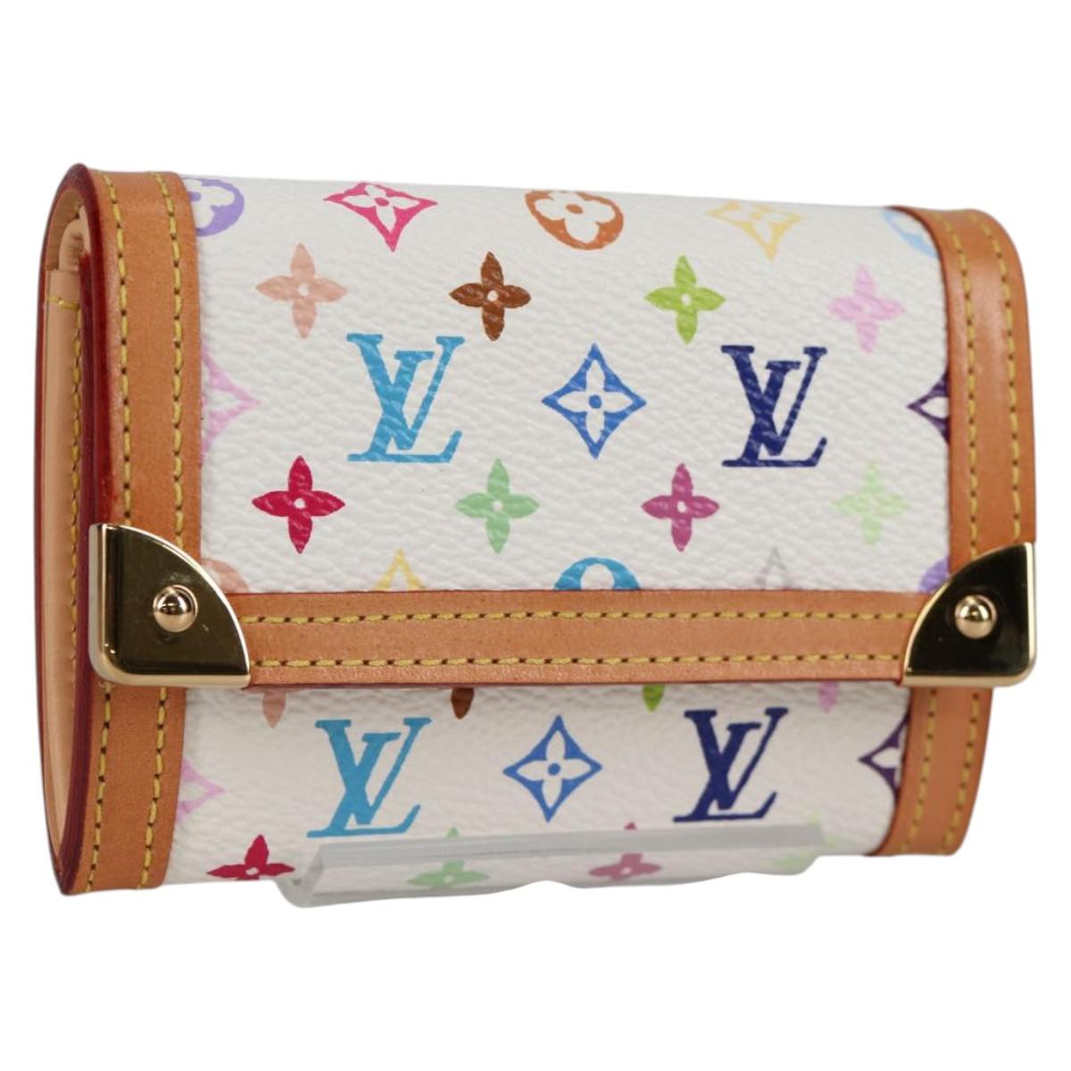 LOUIS VUITTON Multicolor Porte Monnaie Pla Coin Purse White M92657 Auth ac3869V