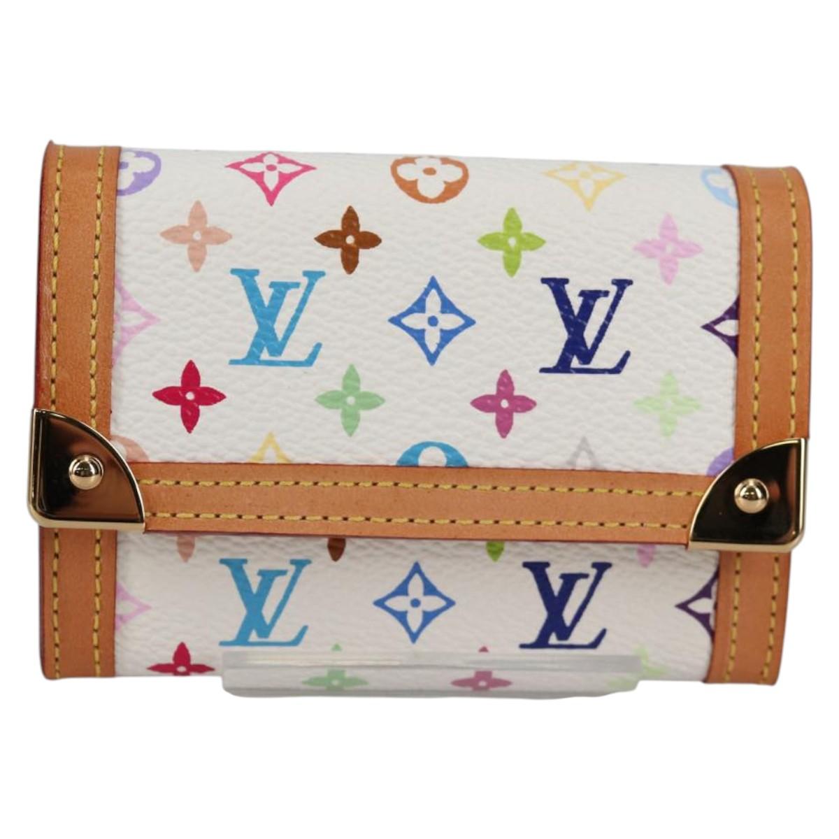 LOUIS VUITTON Multicolor Porte Monnaie Pla Coin Purse White M92657 Auth ac3869V