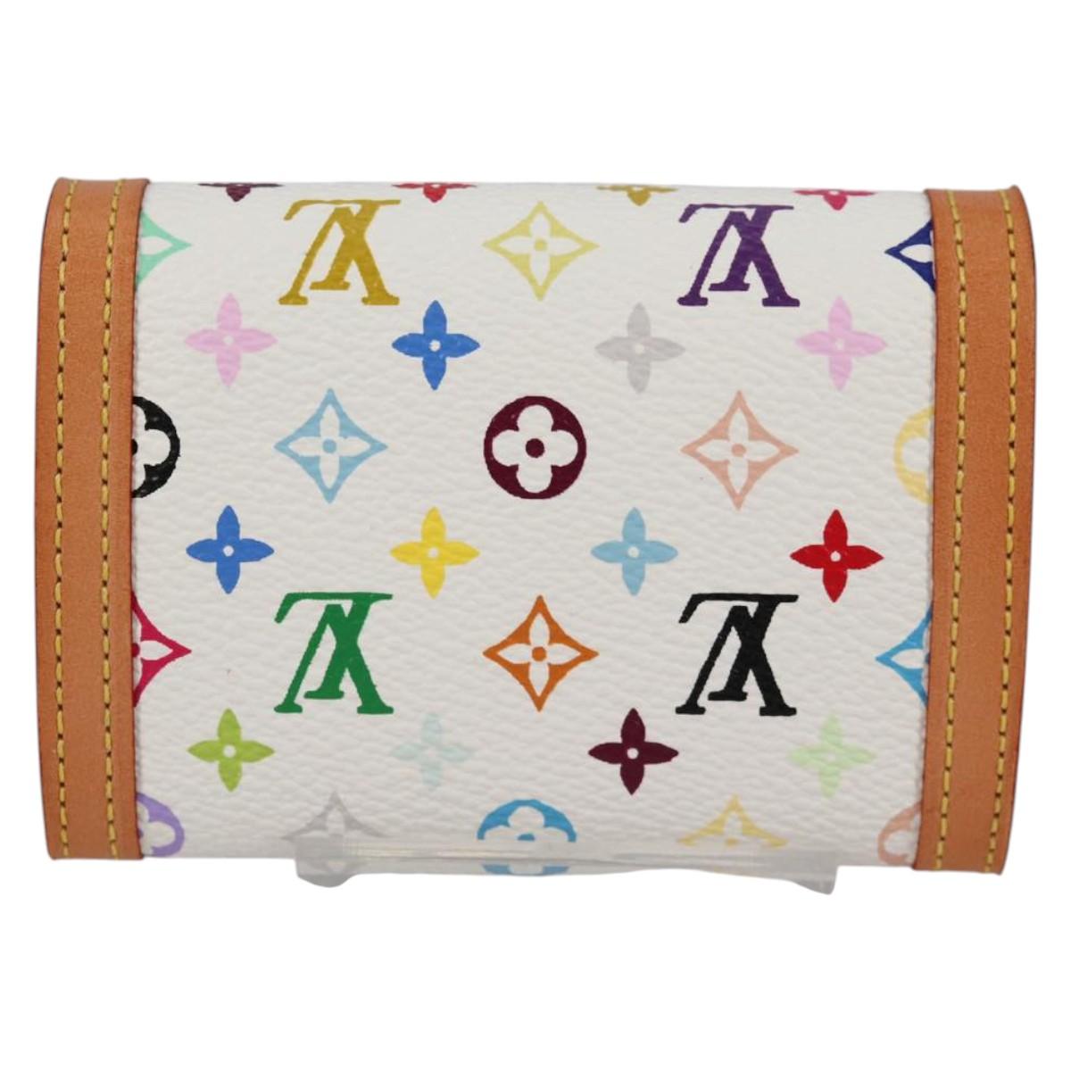 LOUIS VUITTON Multicolor Porte Monnaie Pla Coin Purse White M92657 Auth ac3869V