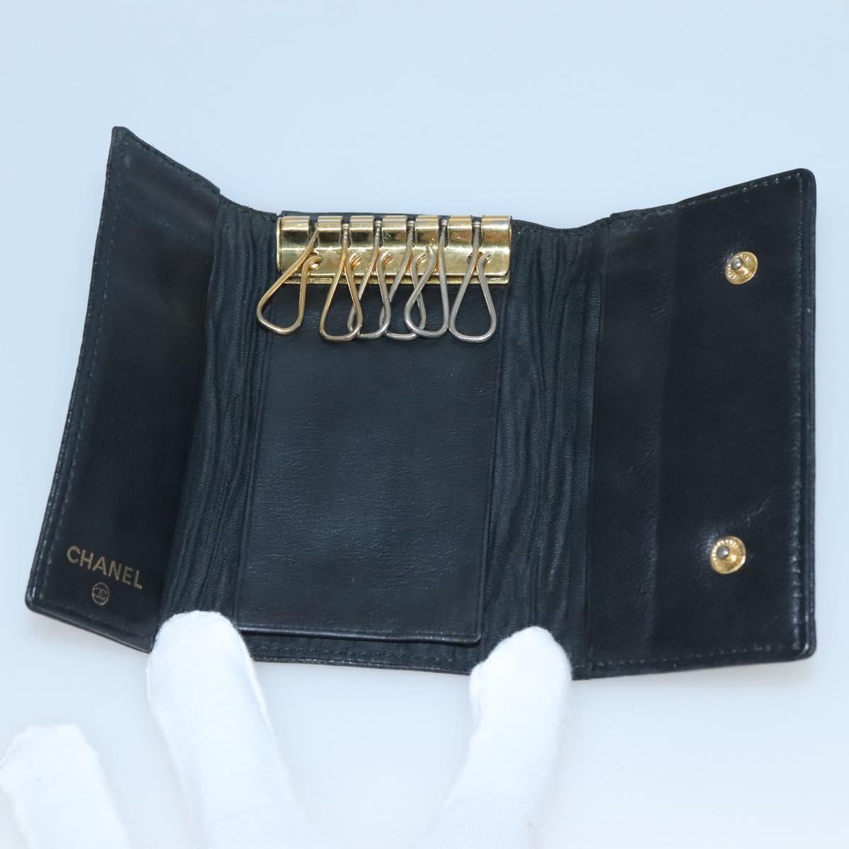 CHANEL Key Case Caviar Skin Black CC Auth ac3870